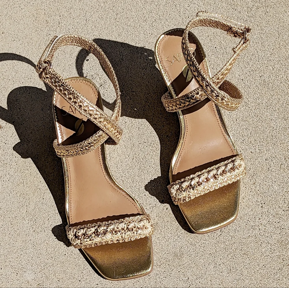 SARTO by Franco Sarto wrap ankle strap woven metallic wedge heel sandal 6 - Picture 3 of 10
